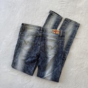 Machine Skinny Jeans Mens 31 Blue Stretch Distressed Faded Whisker Washed Denim